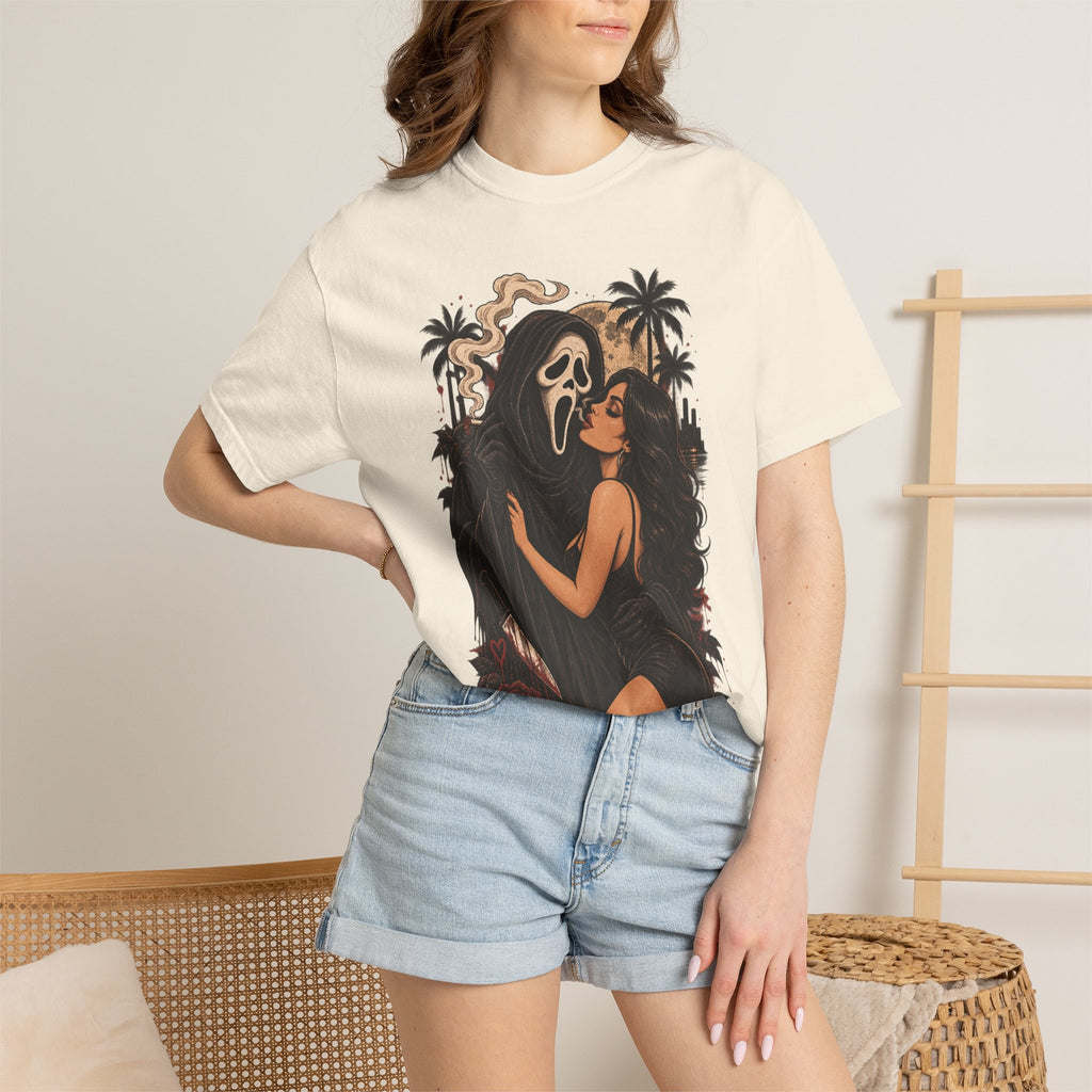 Scream Mask Embrace T-Shirt — Retro Horror Girl Graphic Tee