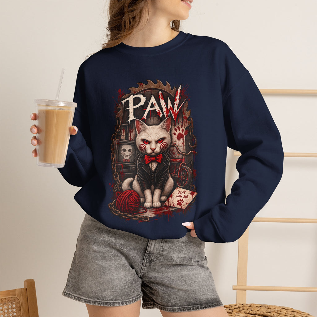 Horror Cat Crewneck Sweatshirt — "Paw" Gothic Killer Cat Graphic