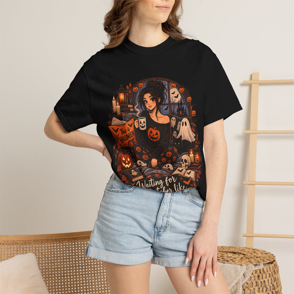 Halloween Vibes T-Shirt — "Waiting for October Like..." Spooky Scene Tee