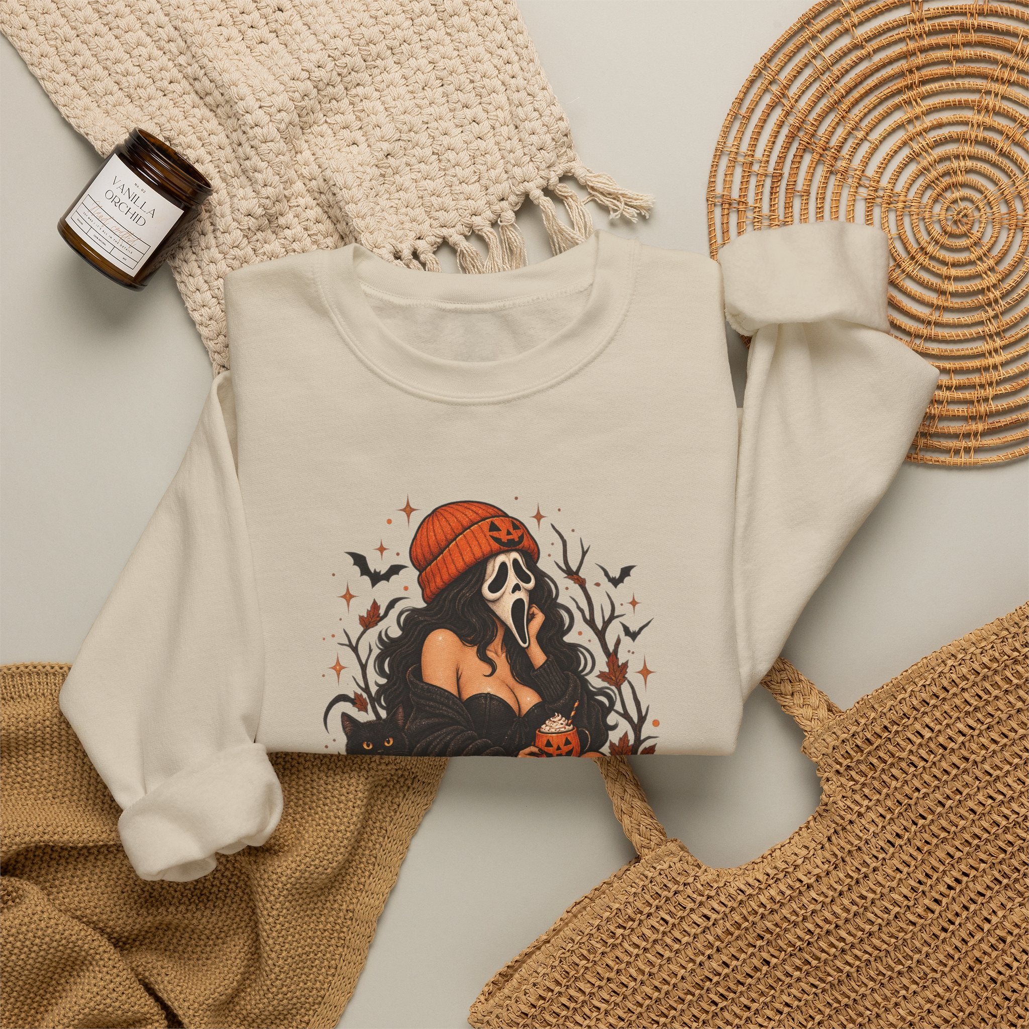 Halloween Crewneck Sweatshirt — Cozy Gothic Pumpkin & Skull Design