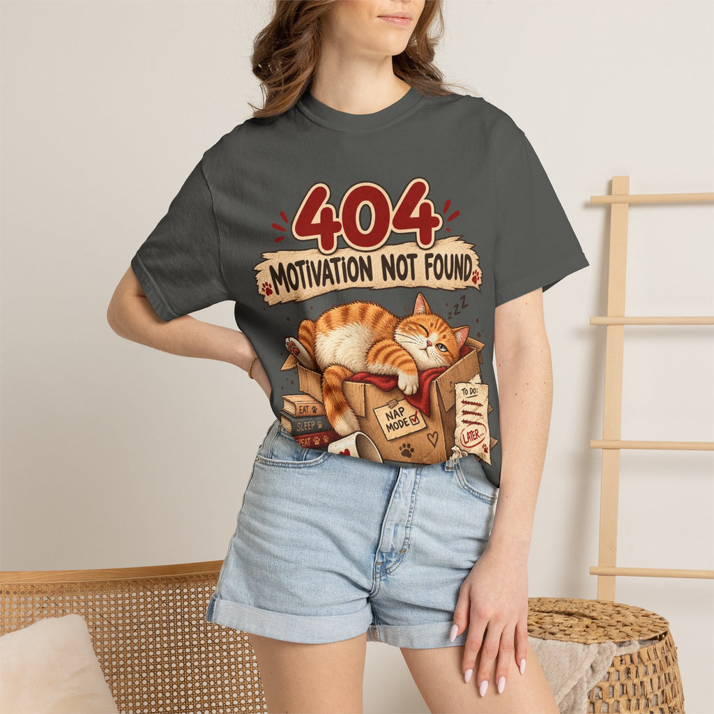 404 Motivation Not Found T-Shirt — Sleeping Cat Funny Graphic Tee