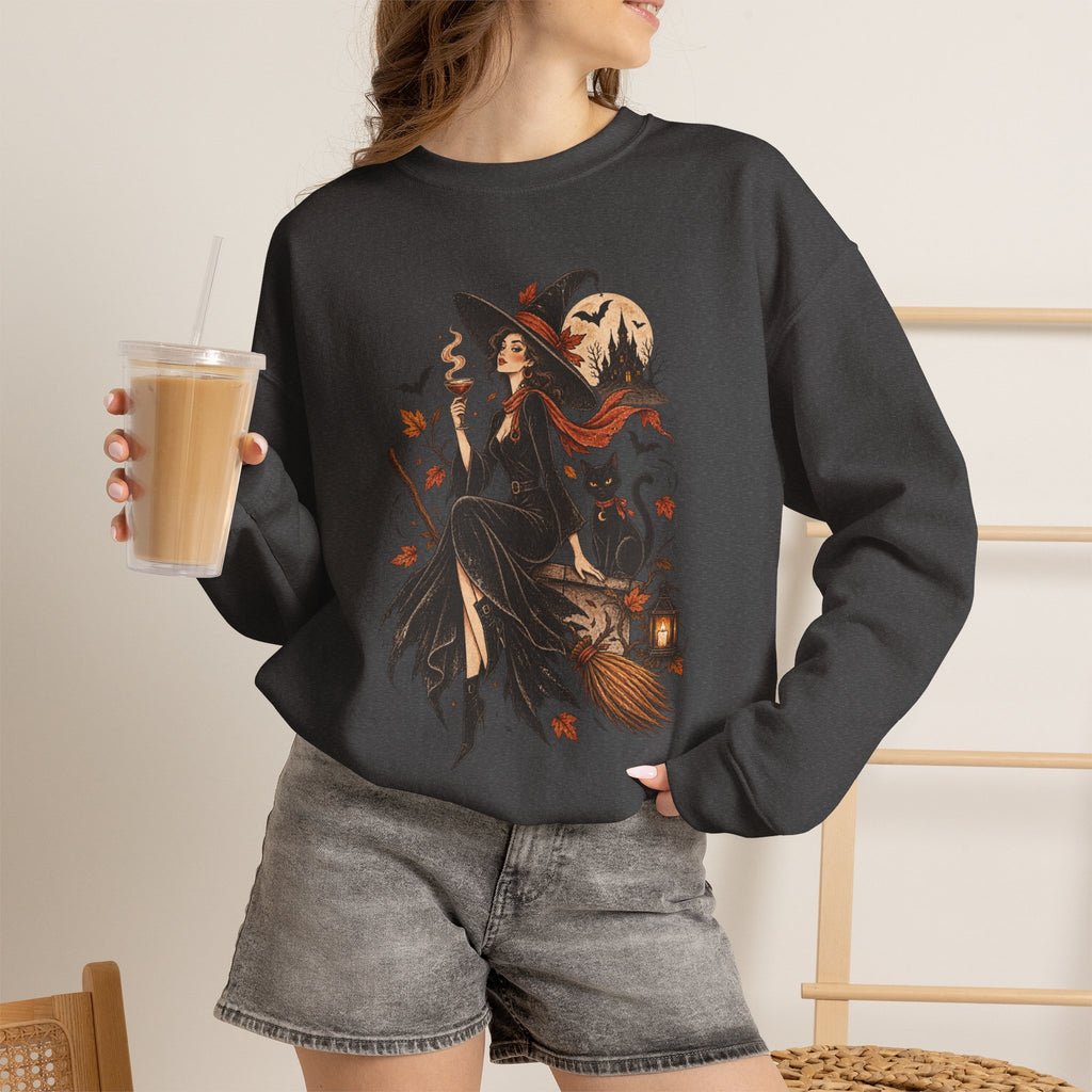 Witchy Autumn Crewneck Sweatshirt - Halloween Witch Illustration