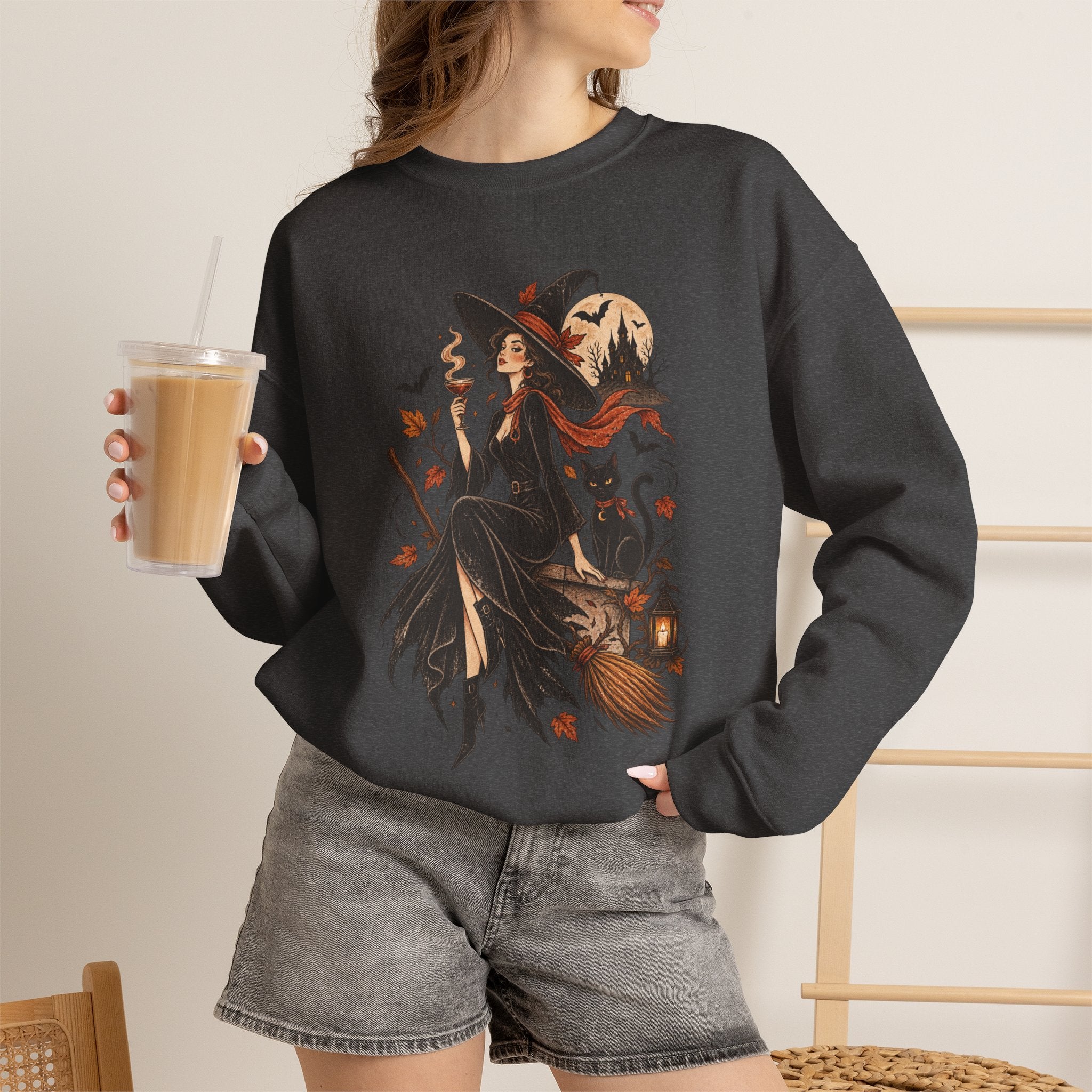 Witchy Autumn Crewneck Sweatshirt - Halloween Witch Illustration