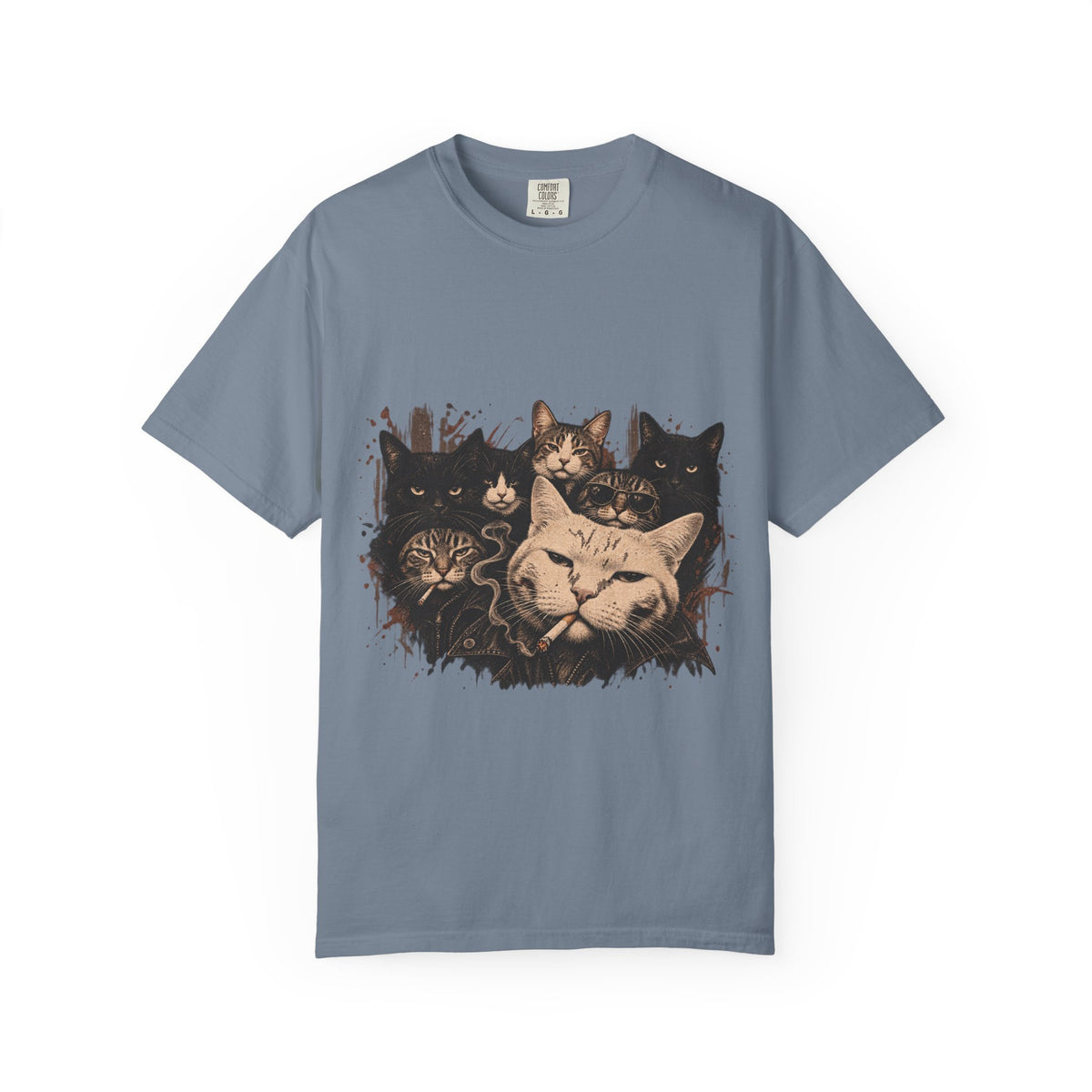 Cat Pack Garment-Dyed T-Shirt — Retro Cat Portraits Graphic Tee
