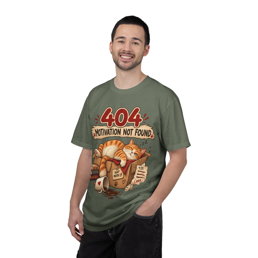 404 Motivation Not Found T-Shirt — Sleeping Cat Funny Graphic Tee