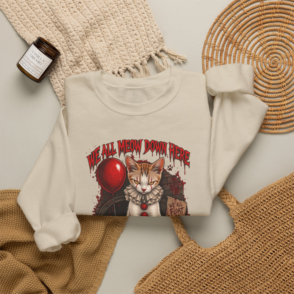 Horror Cat Crewneck Sweatshirt — "Kitten" Creepy Balloon Graphic