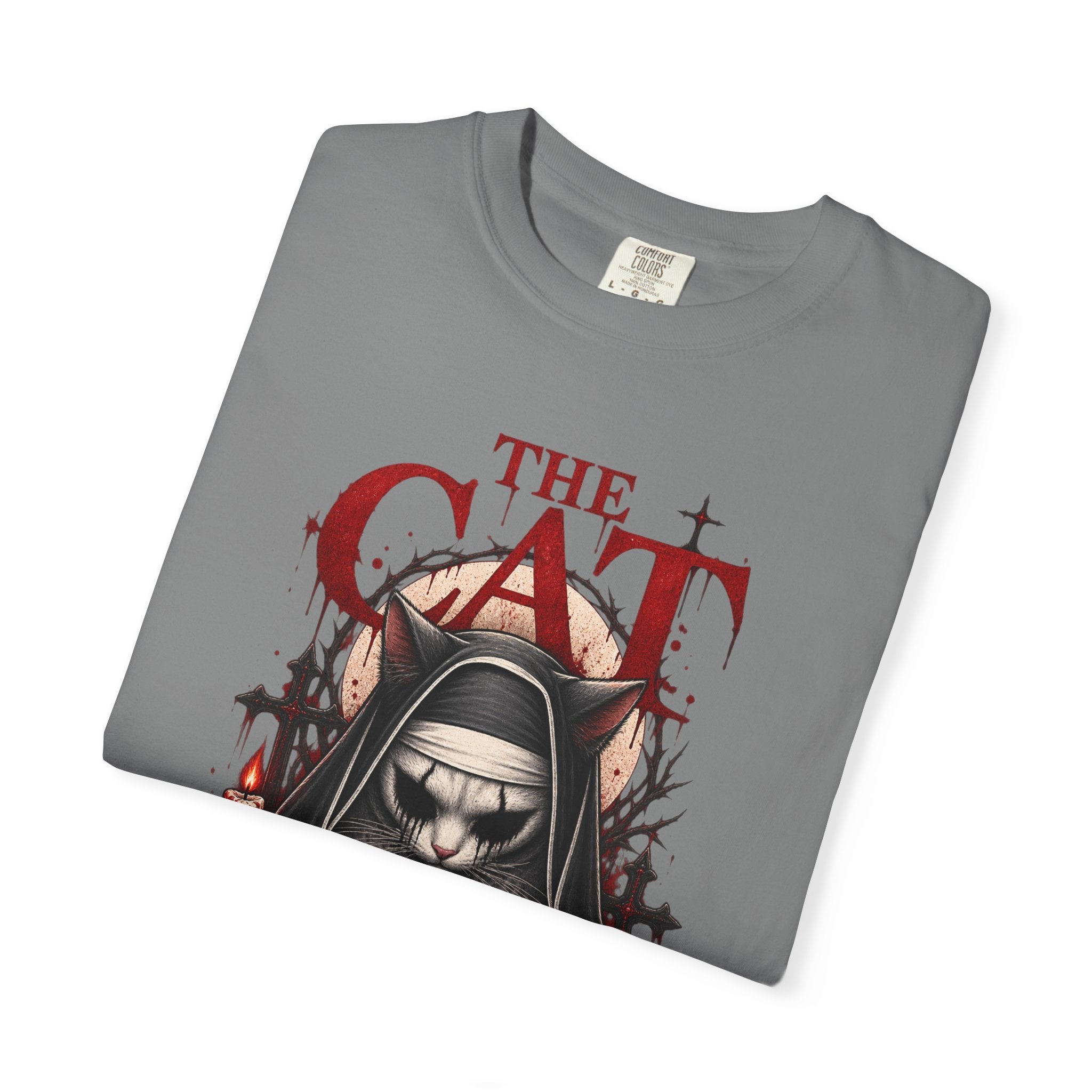 Gothic 'The Cat' T-Shirt — Nun Cat with Roses & Crosses