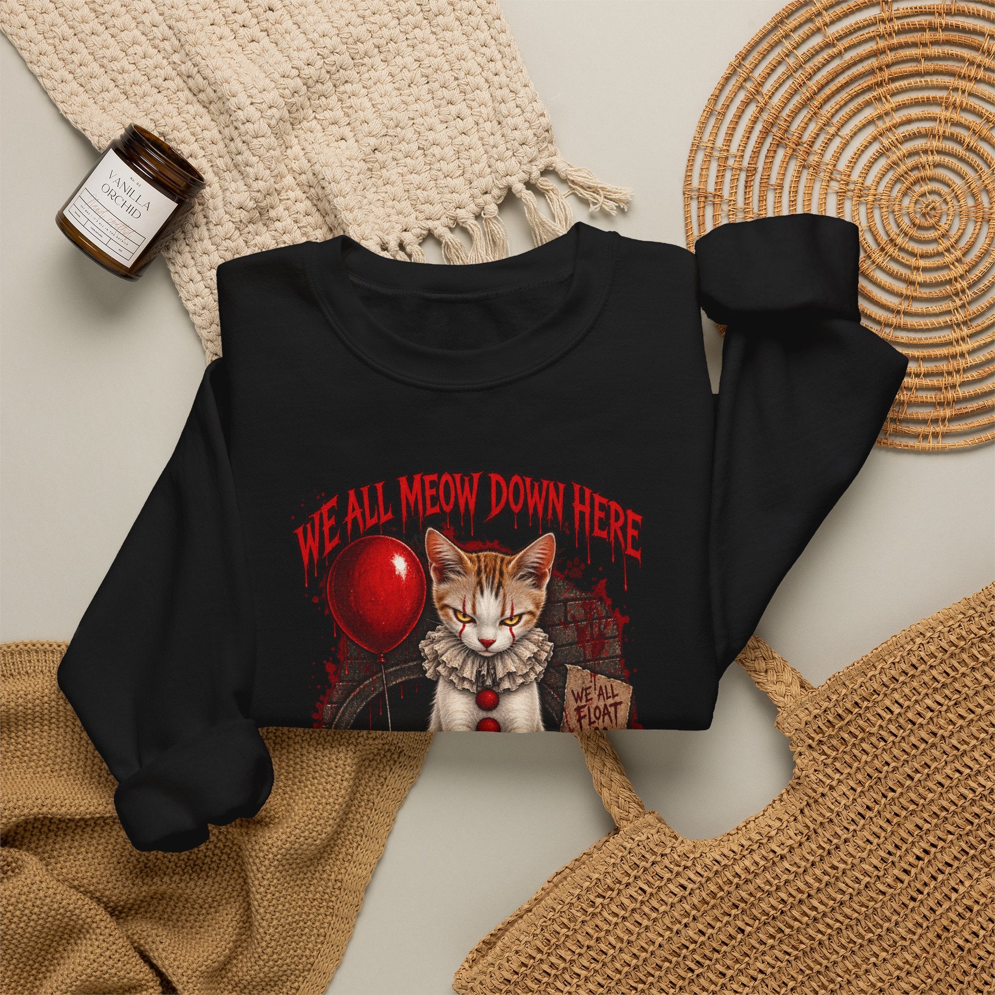 Horror Cat Crewneck Sweatshirt — "Kitten" Creepy Balloon Graphic