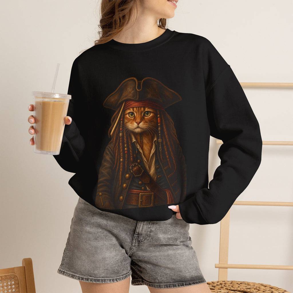 Pirate Cat Crewneck Sweatshirt — Captain Cat Portrait Pullover
