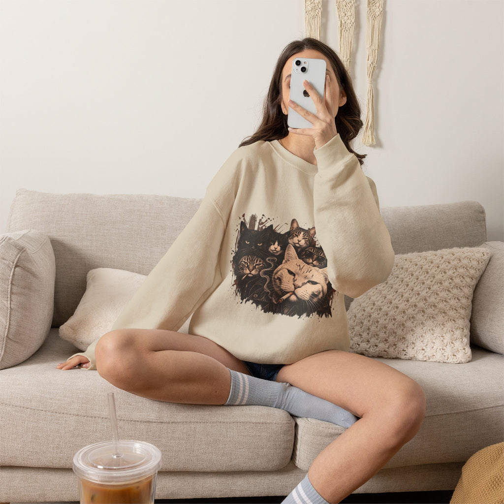 Cat Pack Crewneck Sweatshirt — Vintage Grouped Cat Art