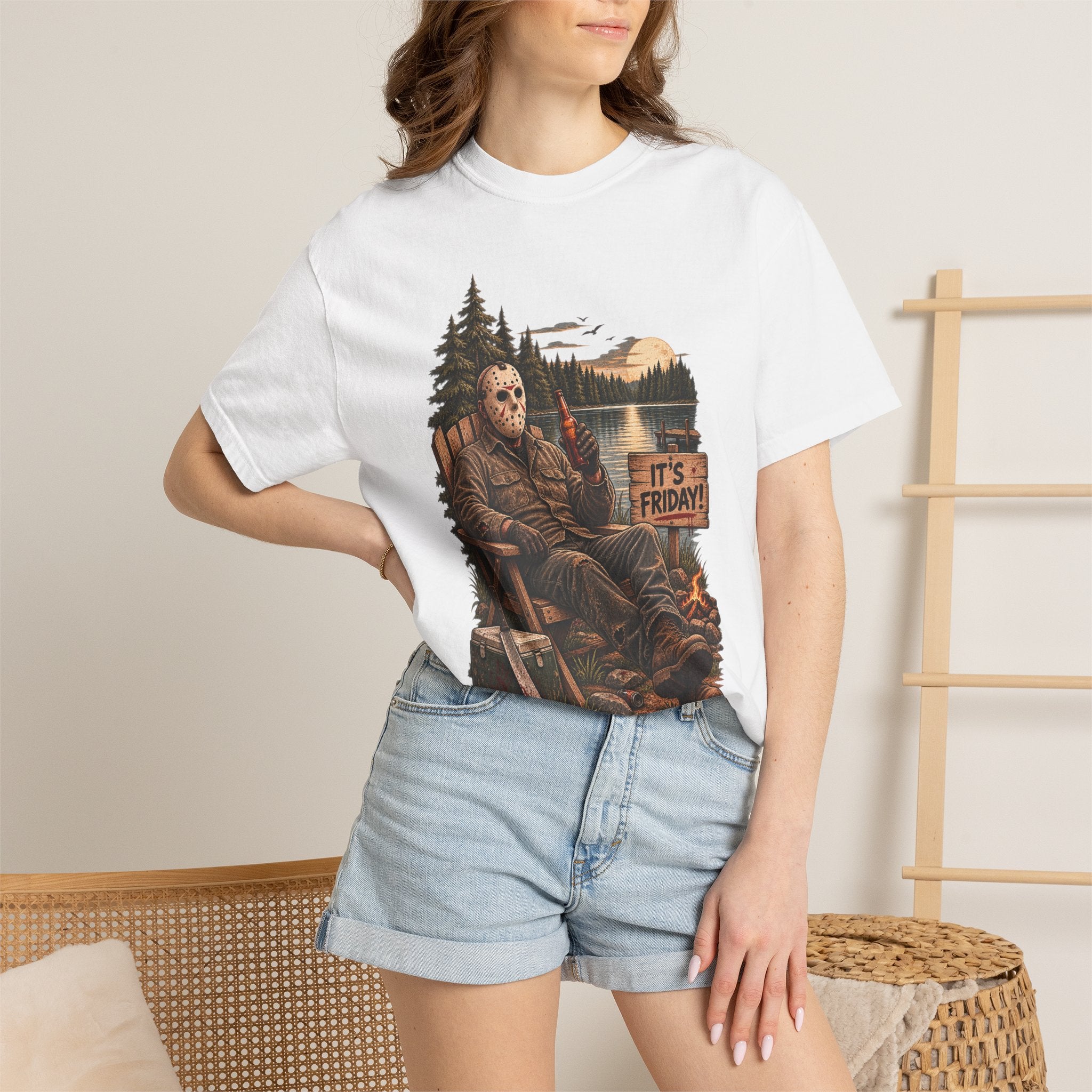 Jason Voorhees Lake Camp T-Shirt — 'It's Friday' Horror Cabin Tee
