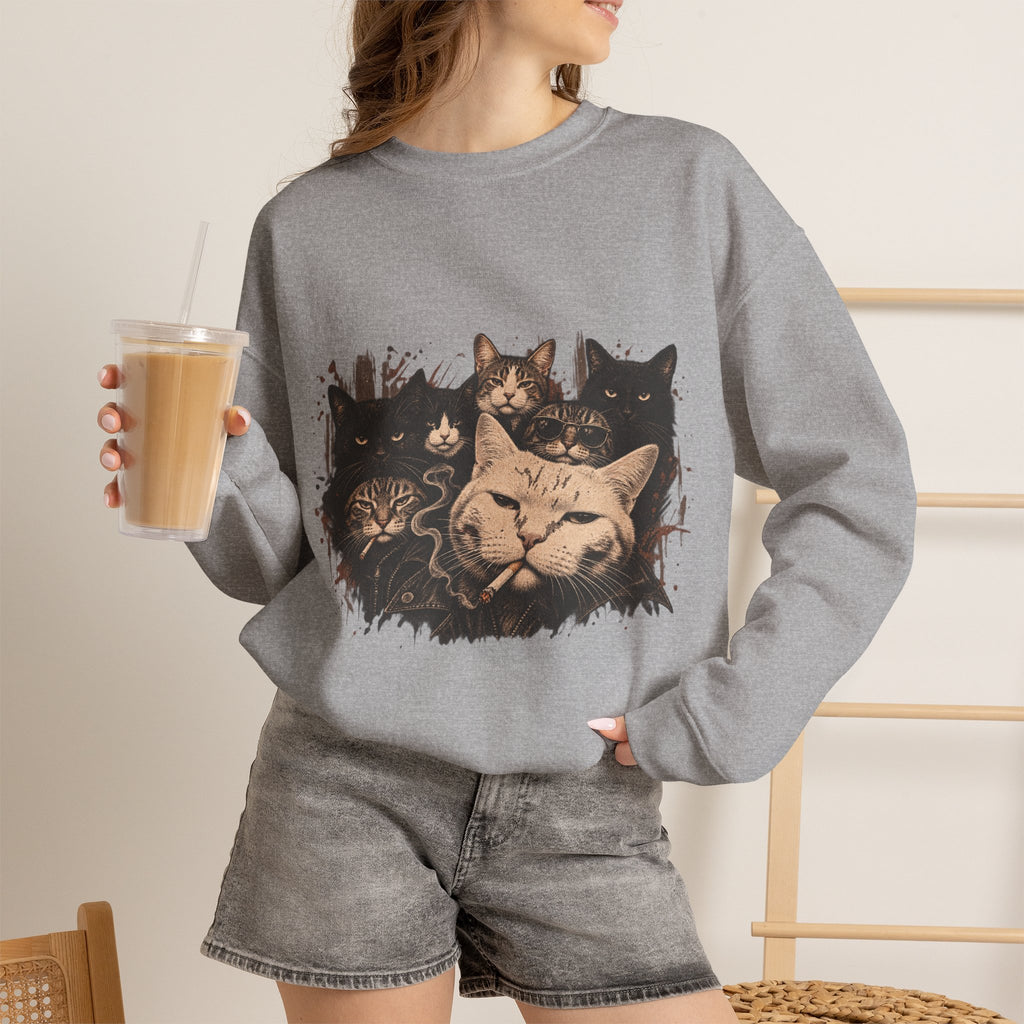 Cat Pack Crewneck Sweatshirt — Vintage Grouped Cat Art