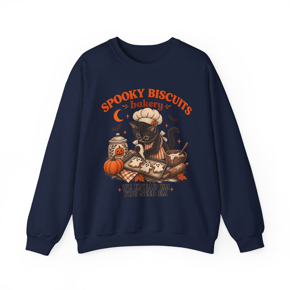 Spooky Biscuits Bakery Sweatshirt — 'We Knead Em, You Need Em' Halloween Crewneck
