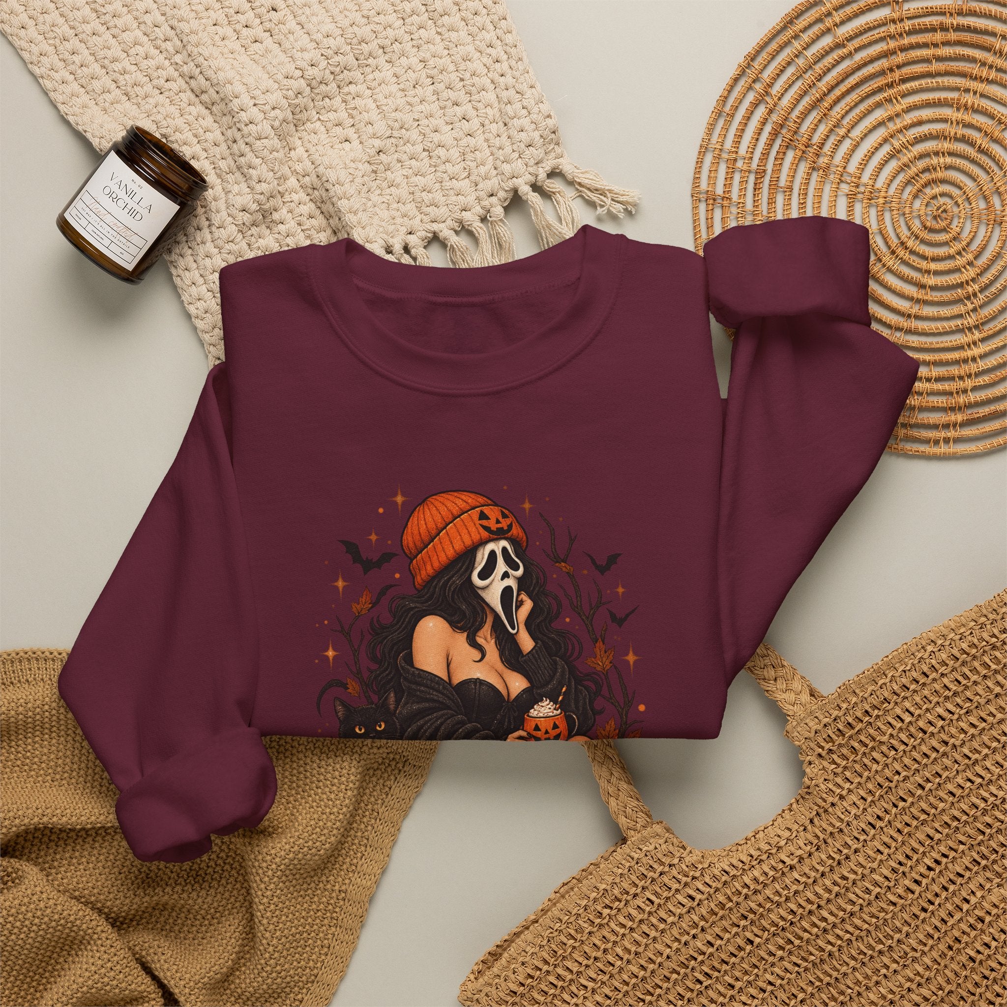 Halloween Crewneck Sweatshirt — Cozy Gothic Pumpkin & Skull Design