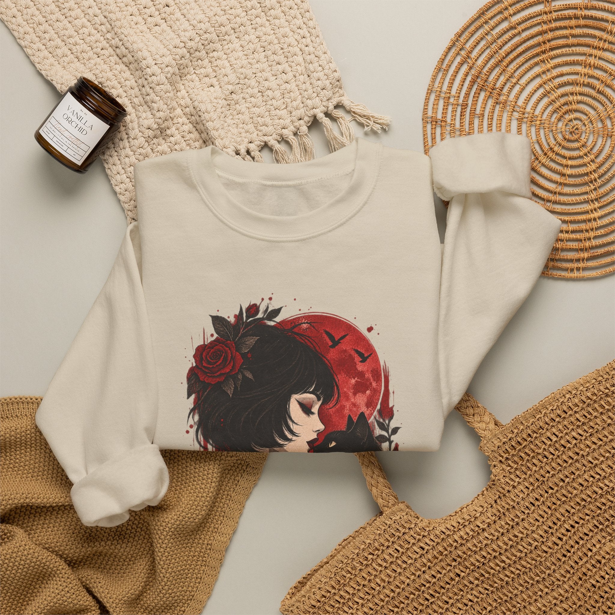 Gothic Rose Moon Crewneck Sweatshirt