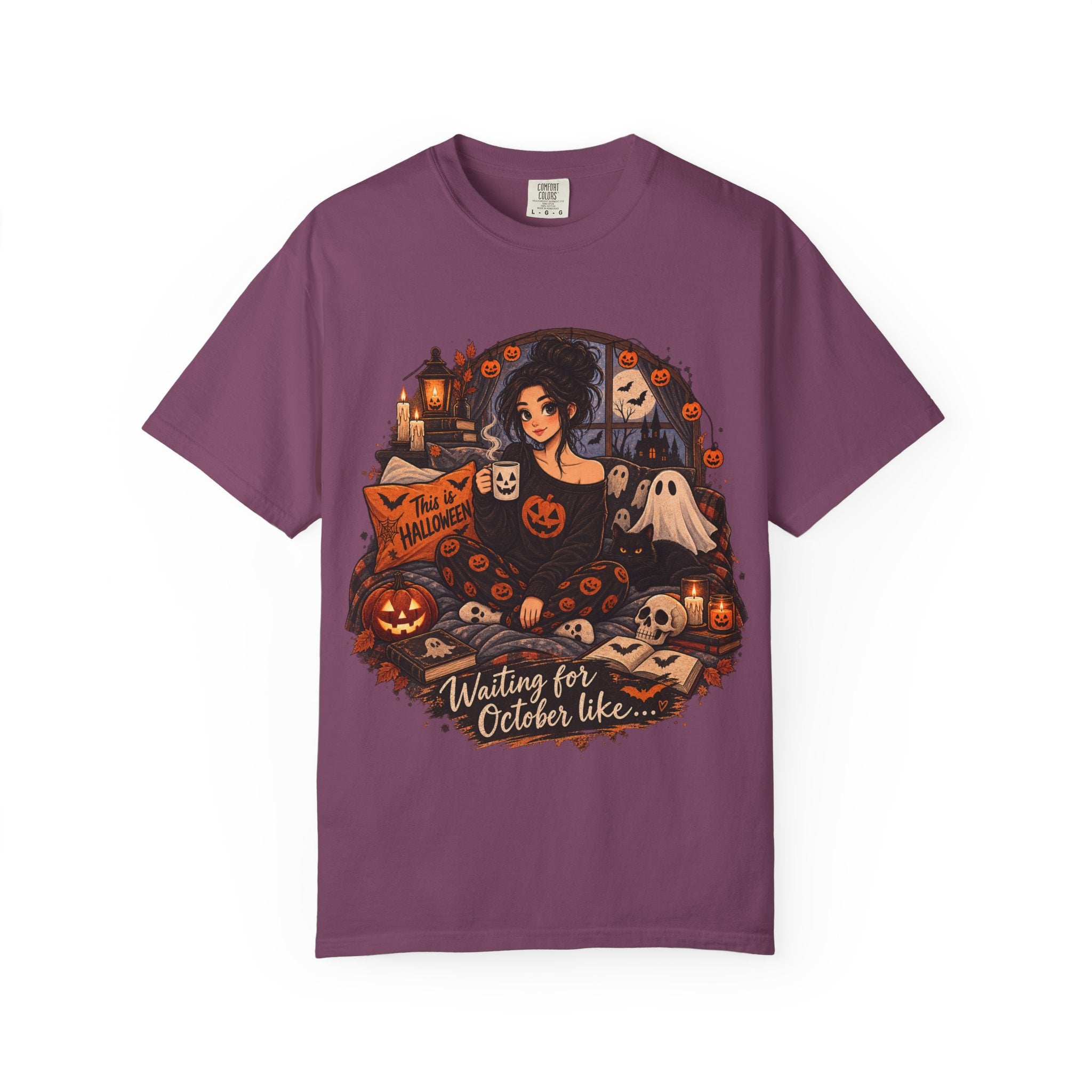 Halloween Vibes T-Shirt — "Waiting for October Like..." Spooky Scene Tee