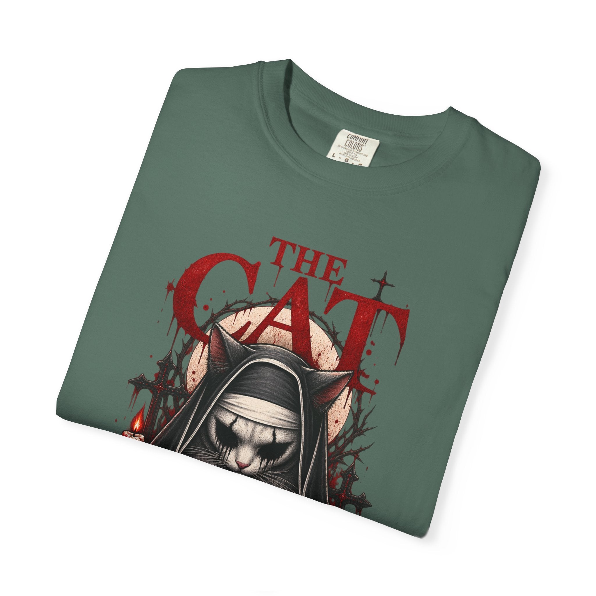 Gothic 'The Cat' T-Shirt — Nun Cat with Roses & Crosses