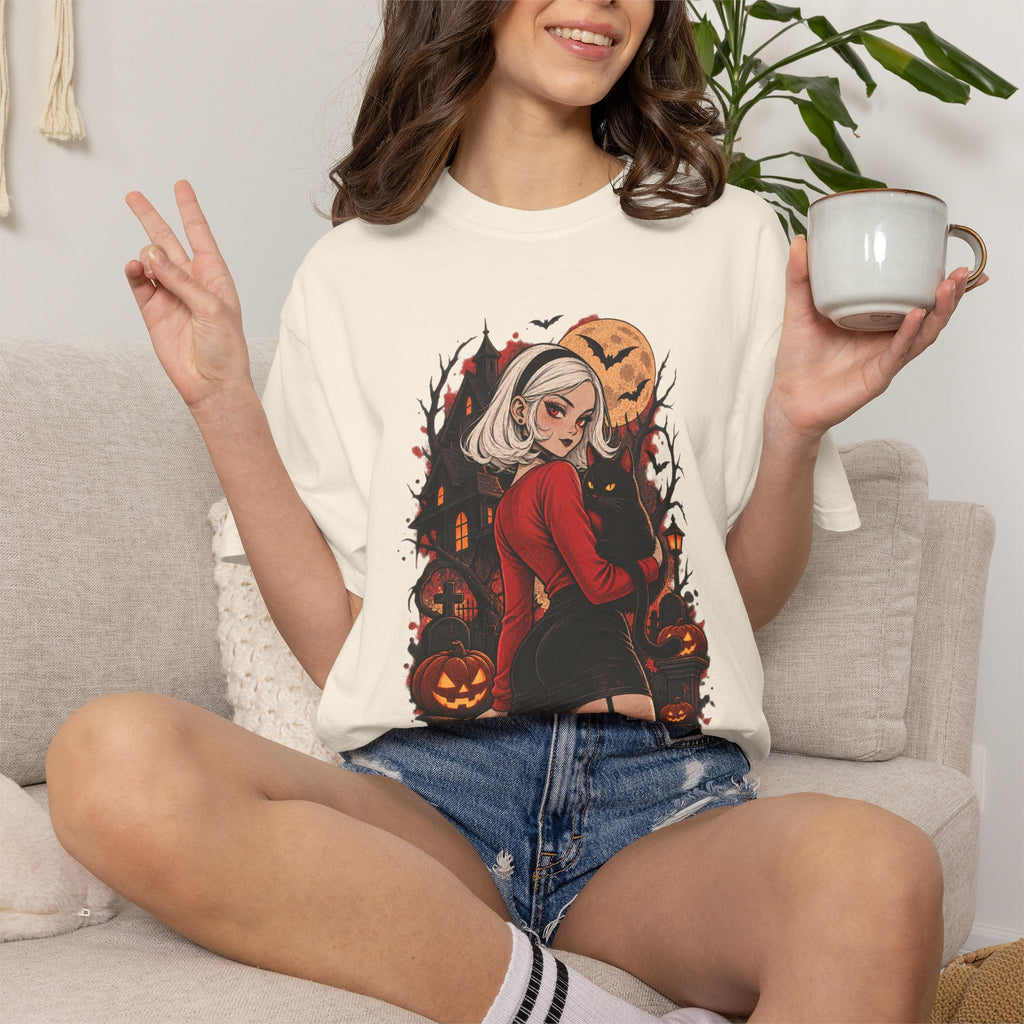 Halloween Pin-Up T-Shirt — Sexy Witch Girl with Jack-O'-Lanterns