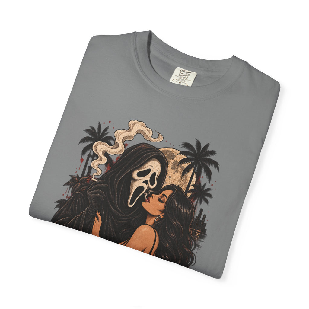 Scream Mask Embrace T-Shirt — Retro Horror Girl Graphic Tee