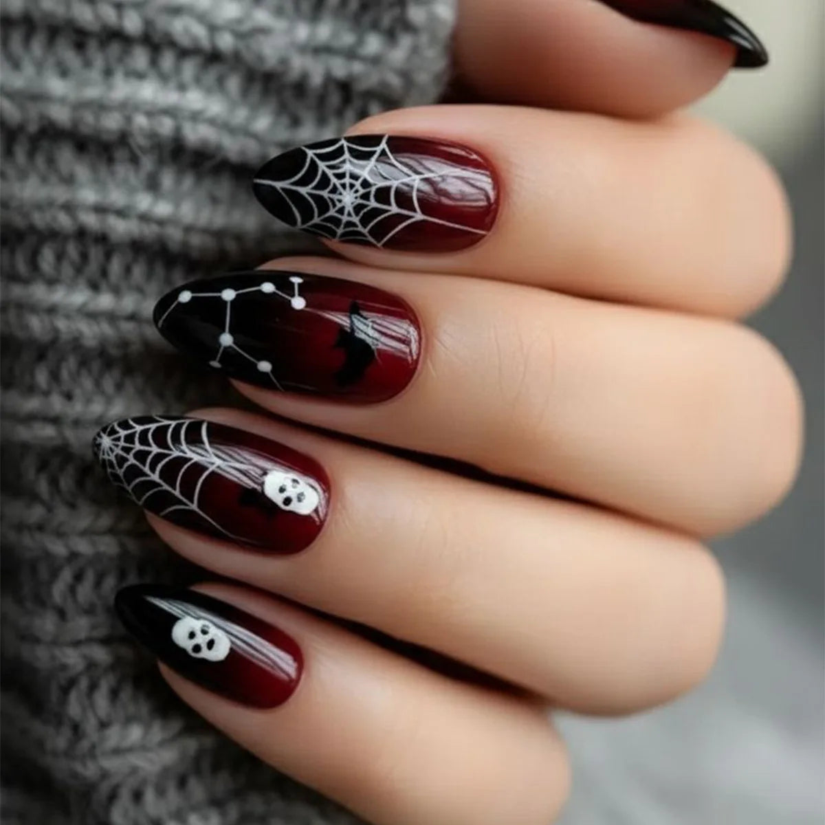 24Pcs Halloween Press on Nails Red Blood Design