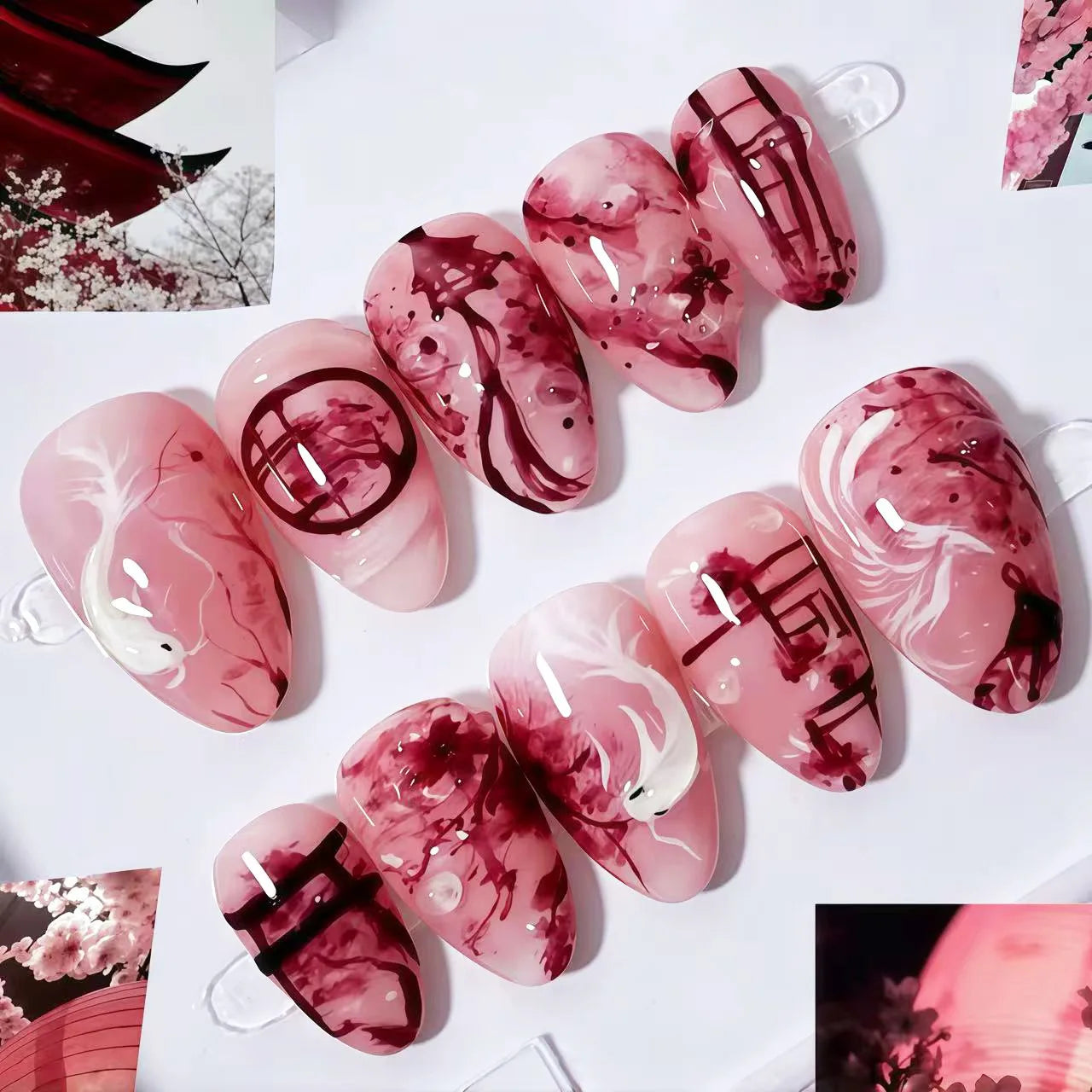 24Pcs Halloween Press on Nails Red Blood Design