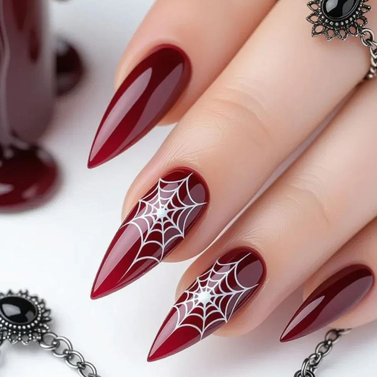 24Pcs Halloween Press on Nails Red Blood Design