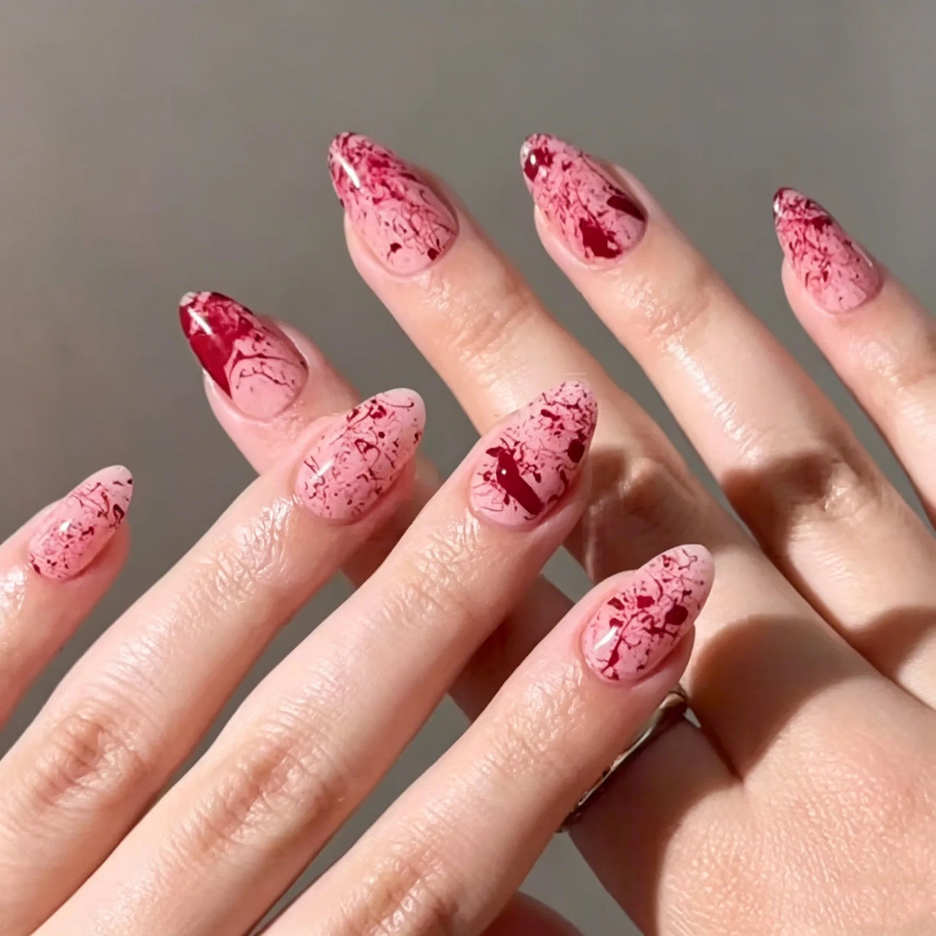 24Pcs Halloween Press on Nails Red Blood Design